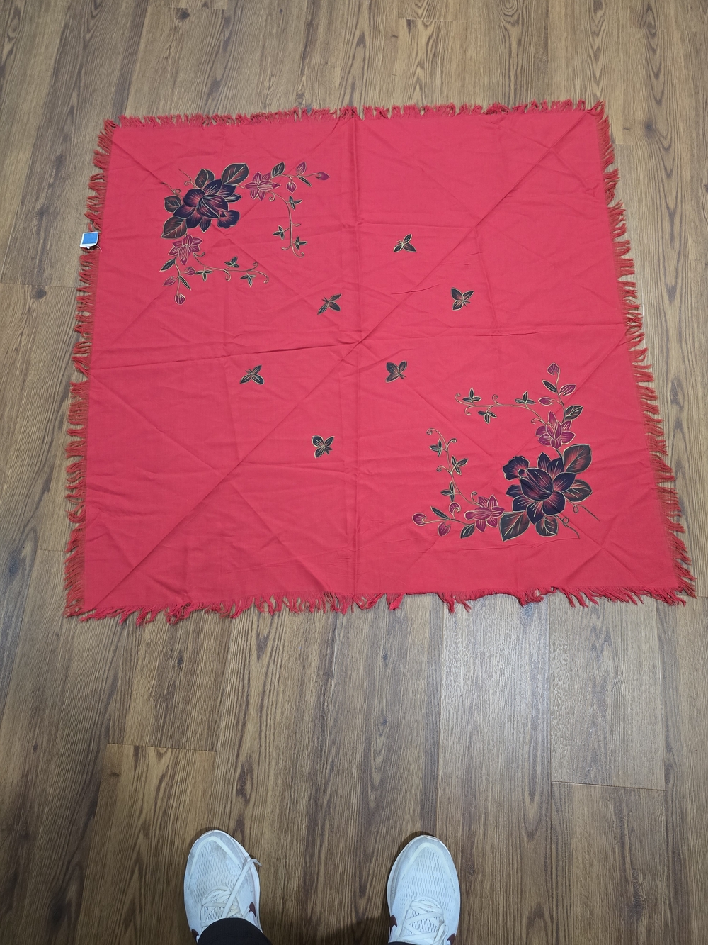 Red Floral Fringe Scarf